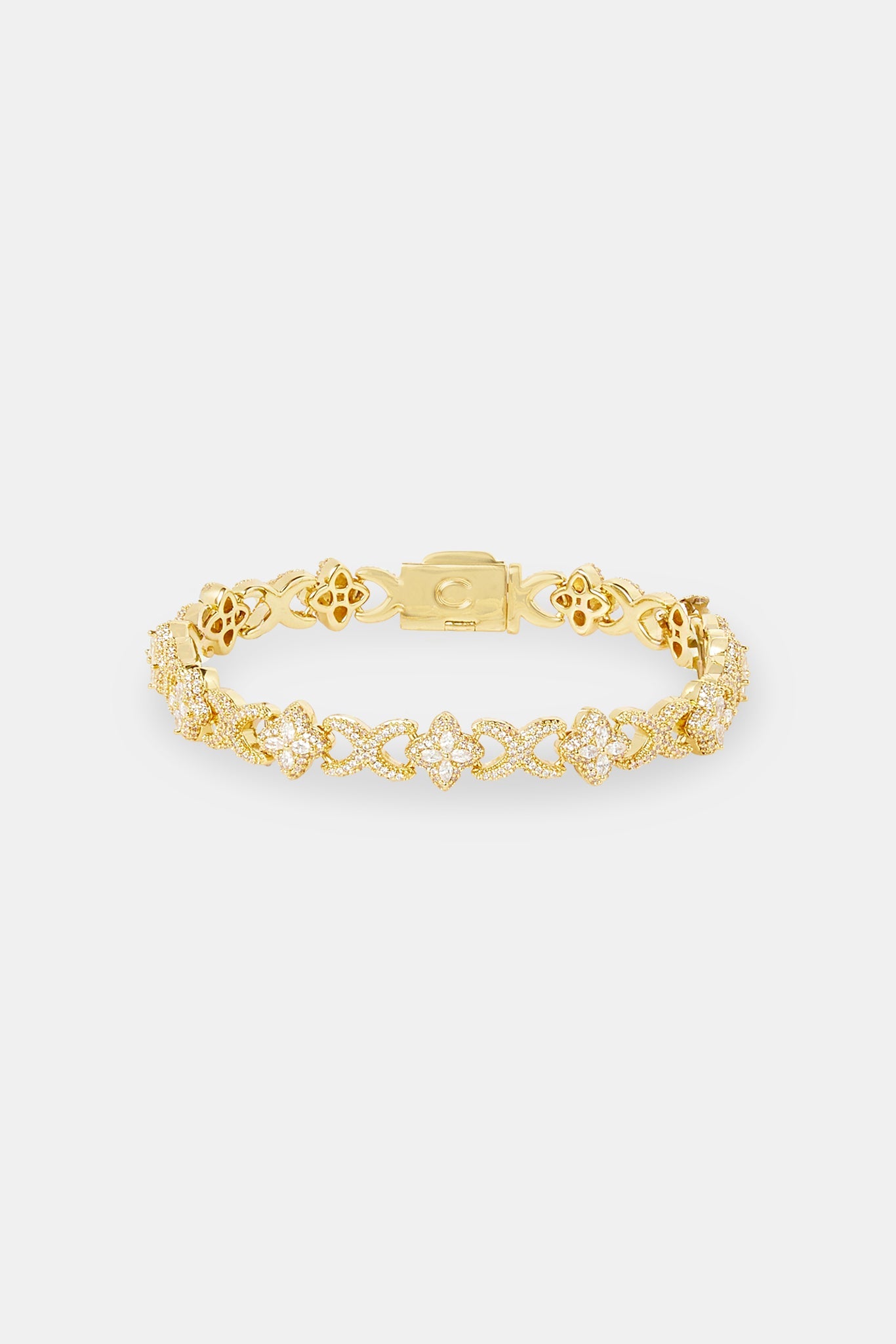 Iced Baguette Motif Infinity Bracelet - 10mm - Gold